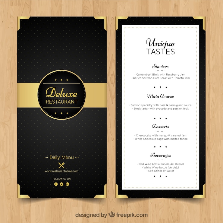 Vettore elegante menù per il ristorante di lusso
