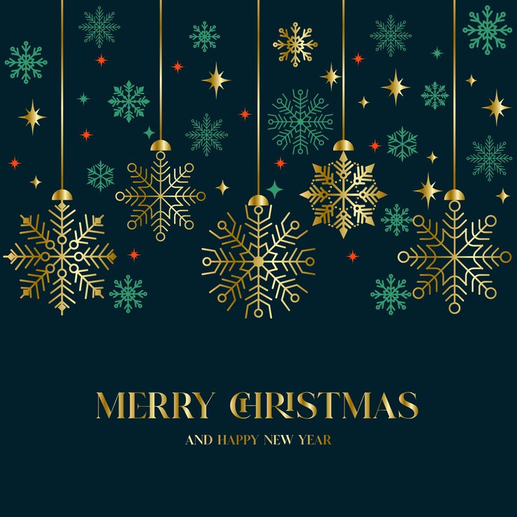 Vettore elegante merry christmas happy new year design festivo con fiocchi di neve e stelle in stile moderno
