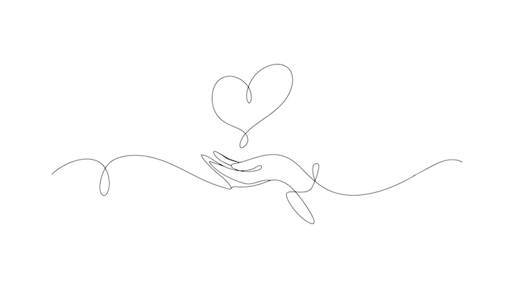 Vettore elegante minimalista mano e cuore disegno continuo di una linea illustrazione vettoriale romantica