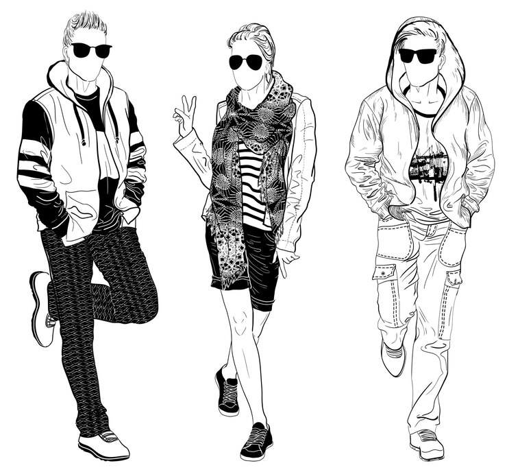 Vettore elegante moda di strada maschile e femminile