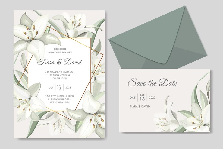 elegante modello di biglietto d'invito per matrimonio floreale