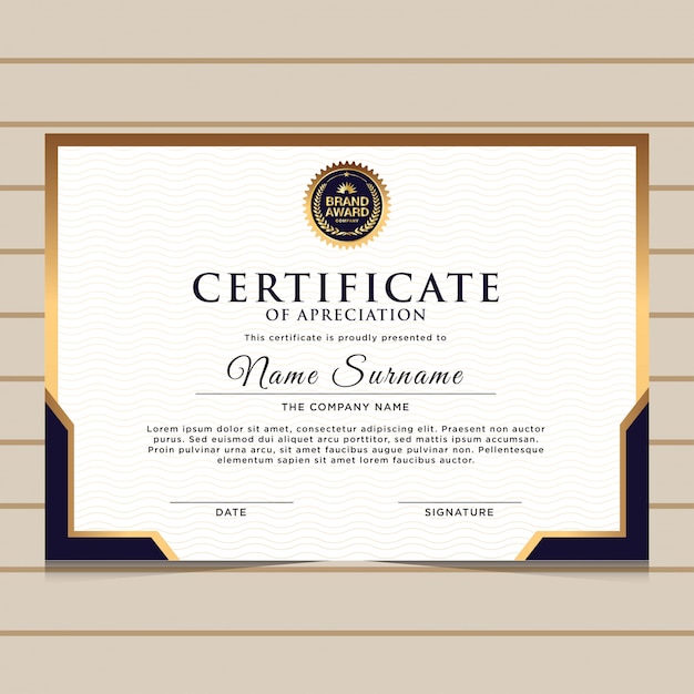 Elegante modello di certificato diploma oro blu