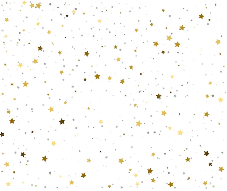 Vettore elegante modello di confetti a stella in oro e argento su bianco