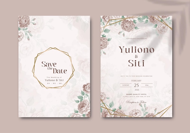 elegante modello di invito a nozze con acquerello di fiori e vettore premium linea oro