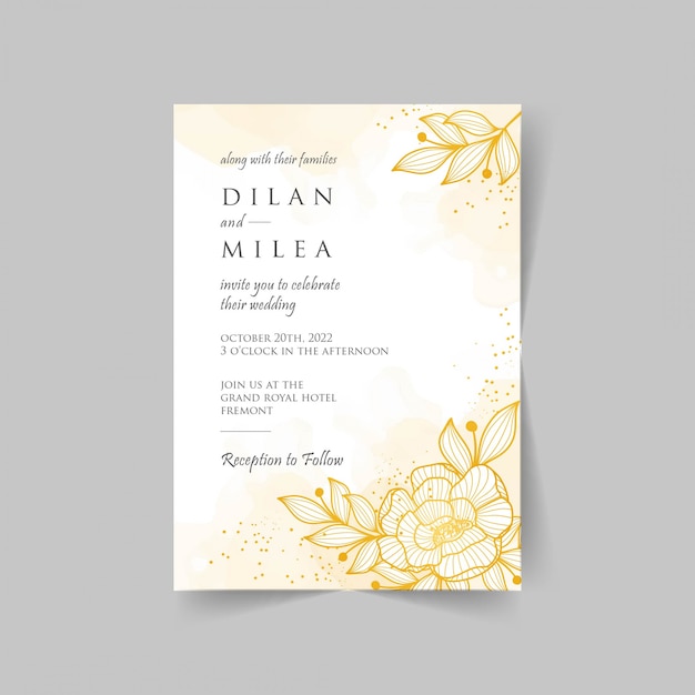 Elegante modello di invito a nozze con decorazione floreale ad acquerello