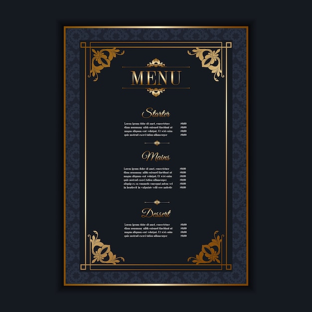 Elegante modello di menu ristorante