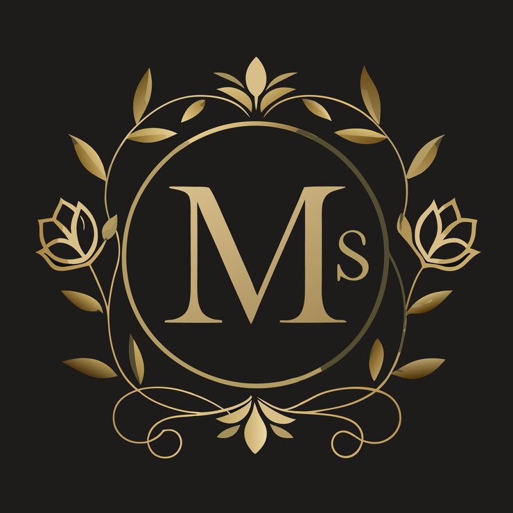 Vettore elegante monogramma a lettera m con disegno floreale su sfondo scuro con accenti dorati