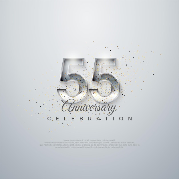 Elegante numero 55 d'argento su uno sfondo bianco lucido Vettore premium per il manifesto di celebrazione