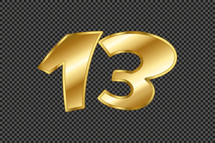 Vettore elegante numero d'oro gradiente 13 con un bagliore brillante