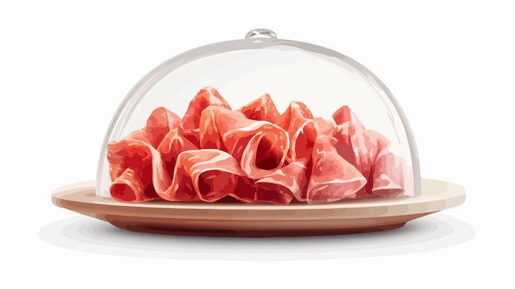 Vettore elegante presentazione di prosciutto su una tavola di servizio moderna