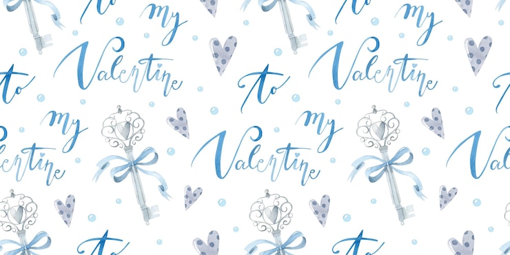 Vettore elegante scritta ad acquerello di san valentino con carta da parati senza cuciture chiave