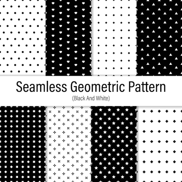 Elegante set di motivi geometrici senza cuciture in bianco e nero