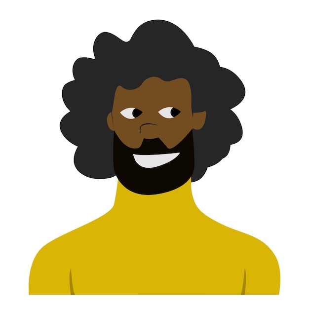 Elegante uomo afroamericano anni '50 con barba e acconciatura afro in un maglione giallo sorride