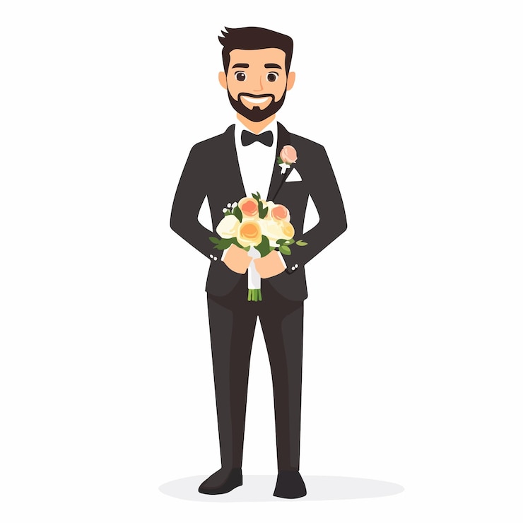Vettore elegante uomo sposo sposato immagine illustrazione vettoriale isolata