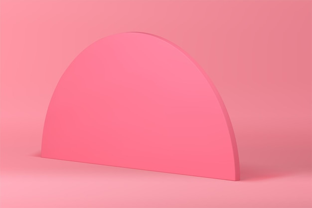 Elegante vetrina moderna con parete curva 3d rosa, mock up per illustrazione vettoriale di prodotti cosmetici, piattaforma verticale isometrica con supporto a semicerchio realistico per la pubblicità commerciale di bellezza femminile