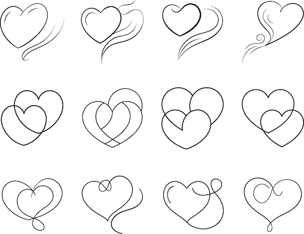 Eleganti disegni di cuori disegnati a mano per l'amore
