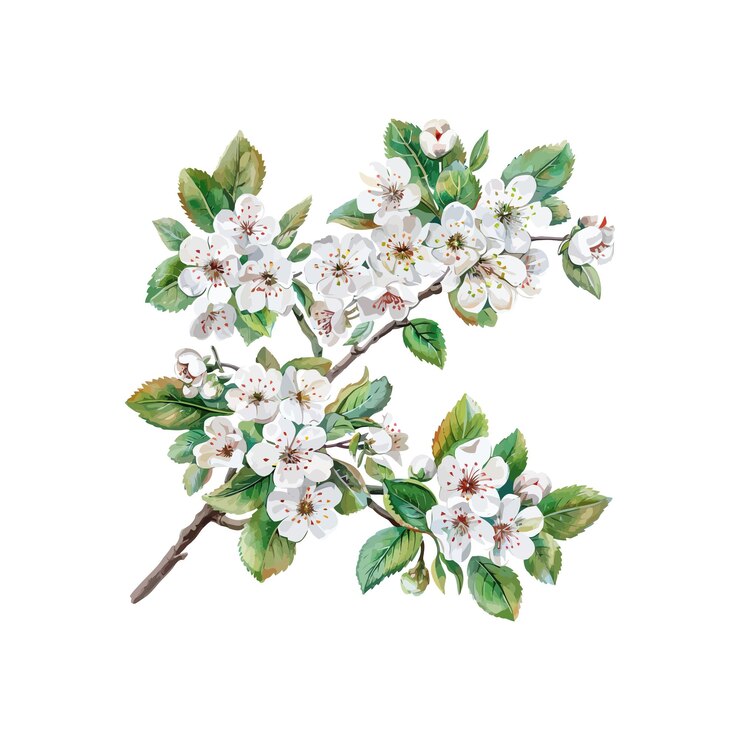 Eleganti fiori bianchi sul ramo Disegno illustrativo vettoriale