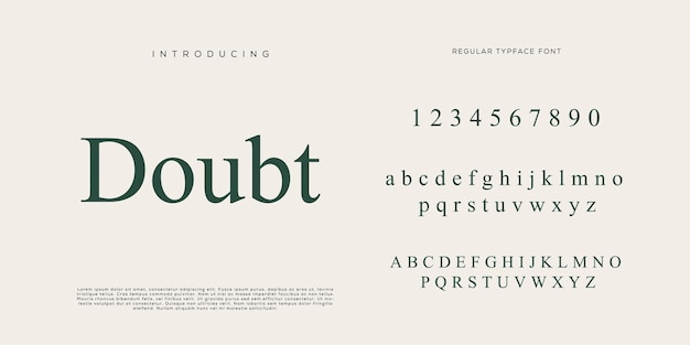 Eleganti lettere dell'alfabeto font e numero con lettere classiche modalità tipografica di design di moda minimale