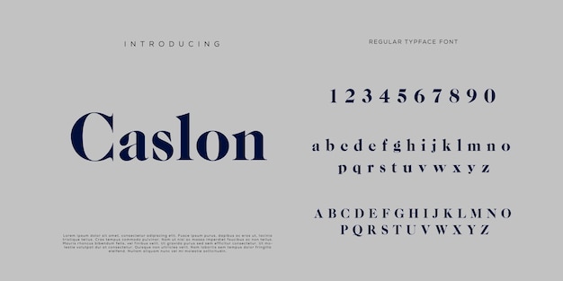 Eleganti lettere dell'alfabeto font e numero con lettere classiche modalità tipografica di design di moda minimale