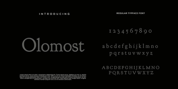 Eleganti lettere dell'alfabeto font e numero con lettere classiche modalità tipografica di design di moda minimale
