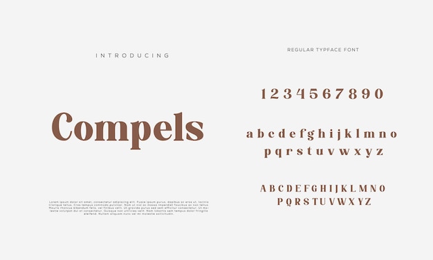 Eleganti lettere dell'alfabeto font e numero con lettere classiche modalità tipografica di design di moda minimale
