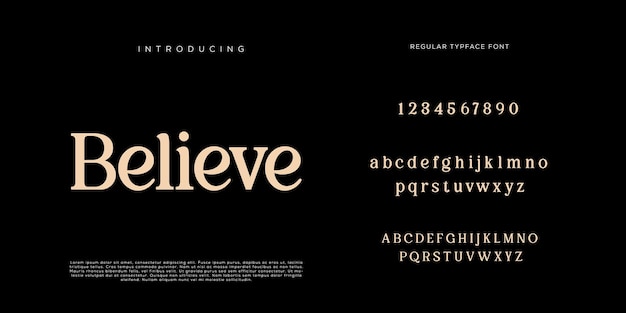 Eleganti lettere dell'alfabeto font e numero con lettere classiche modalità tipografica di design di moda minimale