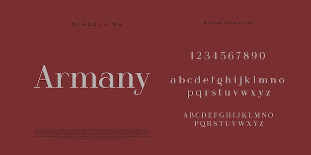 Eleganti lettere dell'alfabeto font e numero con lettere classiche modalità tipografica di design di moda minimale