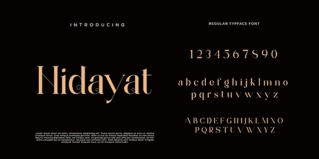 Eleganti lettere dell'alfabeto font e numero con lettere classiche modalità tipografica di design di moda minimale