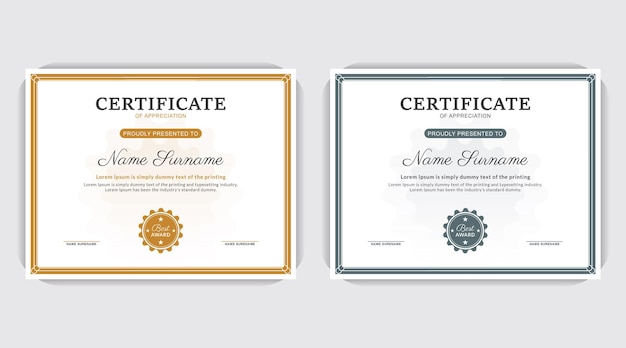 Eleganti modelli di certificati in oro e blu per il successo e il riconoscimento