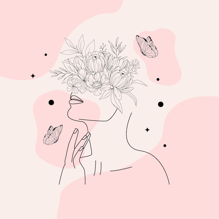 Vettore eleganza donna disegnata monolina florale botanica modello di fiore sfondi
