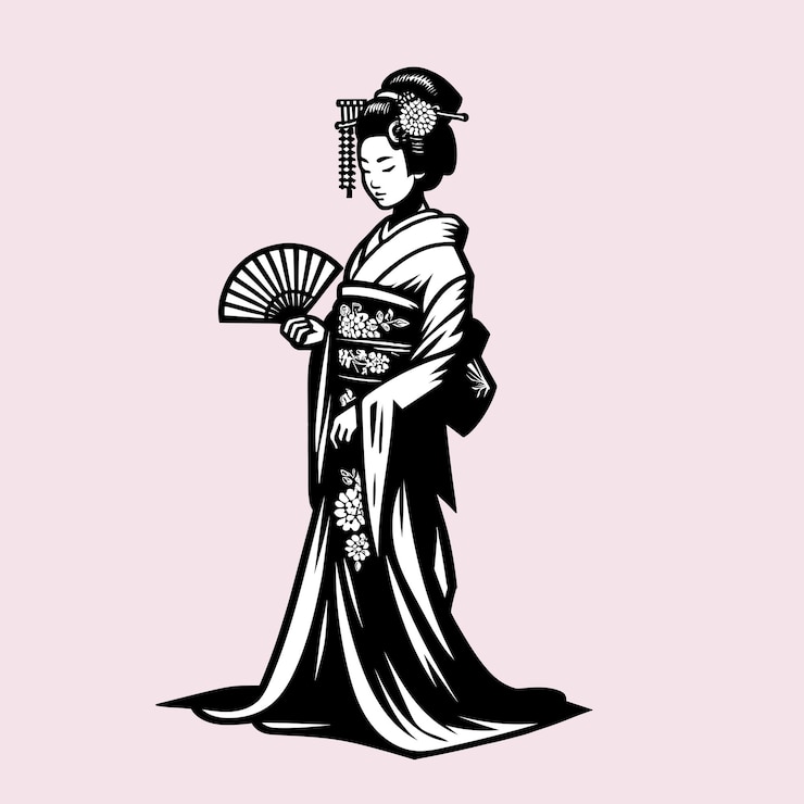 Vettore eleganza geisha giapponese silhouette illustrazione vettoriale