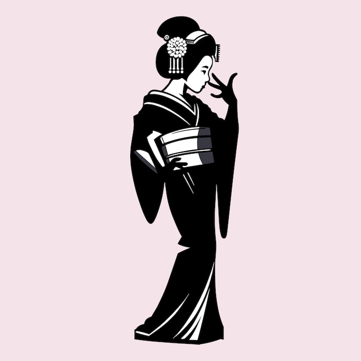 Vettore eleganza geisha giapponese silhouette illustrazione vettoriale
