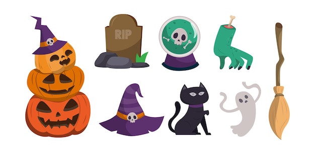 Elementi assorti di Halloween per celebrazioni inquietanti