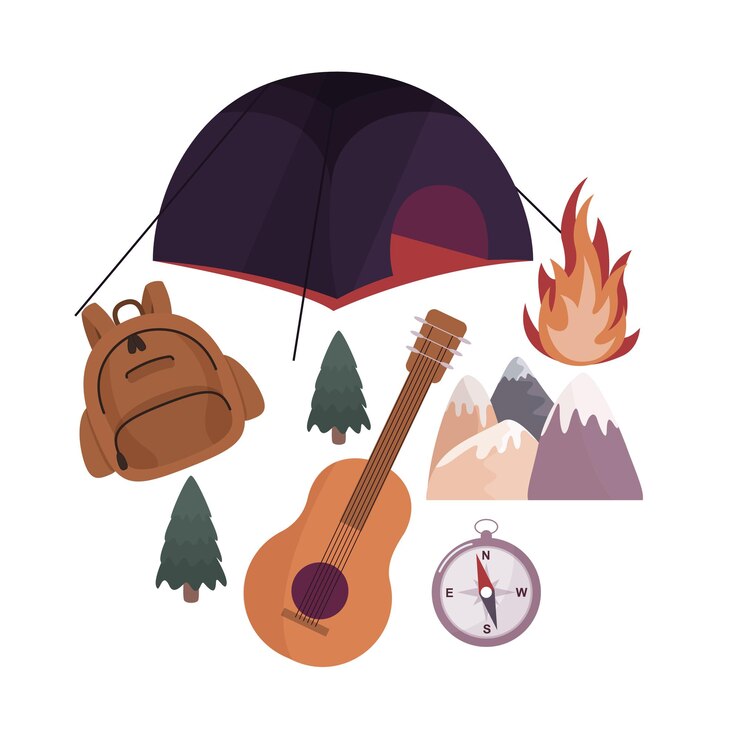 Vettore elementi camping collezione