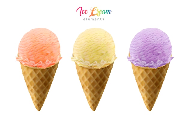 Elementi colorati coni gelato per usi di design isolati