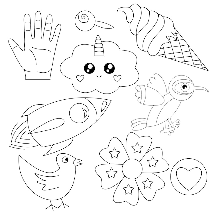 Vettore elementi da colorare doodle disegnati a mano