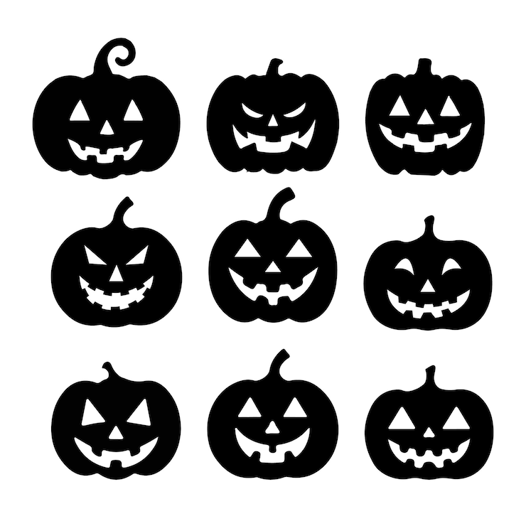 Vettore elementi decorativi tradizionali di halloween set di faccia di zucca isolata su sfondo bianco