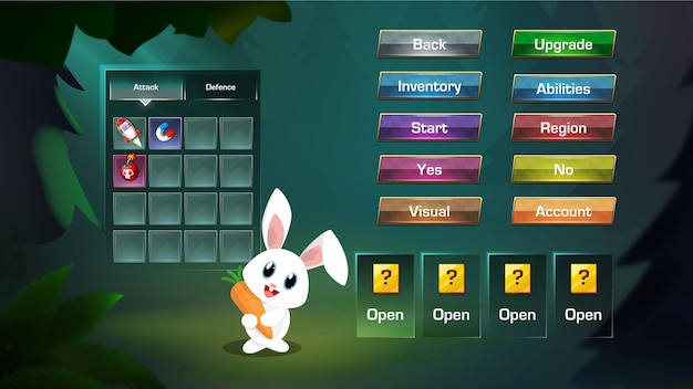 Elementi dell'interfaccia utente di gioco stilizzati Menu pop-up