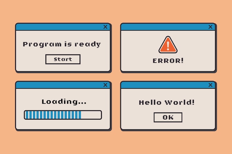 Elementi della finestra del computer retrò vecchia interfaccia desktop Illustrazione vettoriale