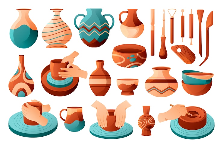 Vettore elementi di ceramica a disegno piatto