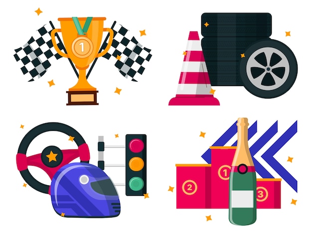 Elementi di corse automobilistiche in design piatto