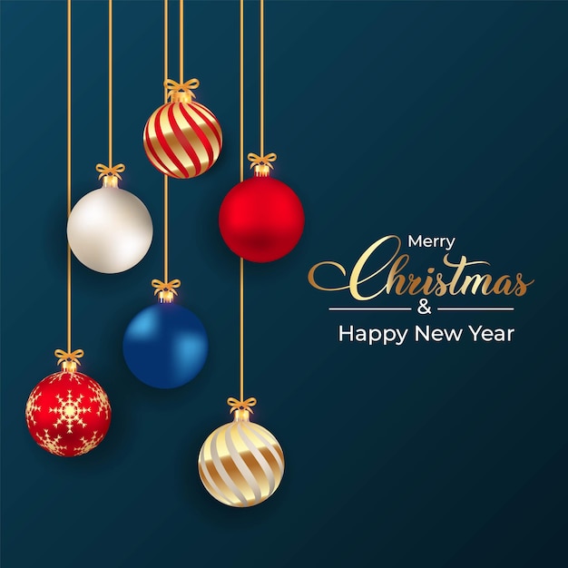 Elementi di decorazione natalizia con colore rosso blu bianco e dorato e palla 3D con nastro dorato