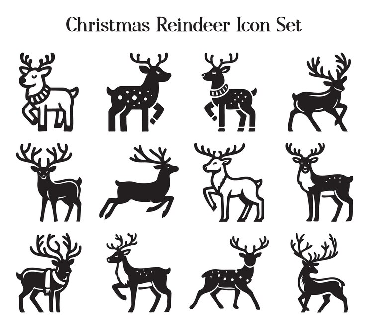 Elementi di decorazione natalizia set di icone disegno di Reindeer Vector Illustration