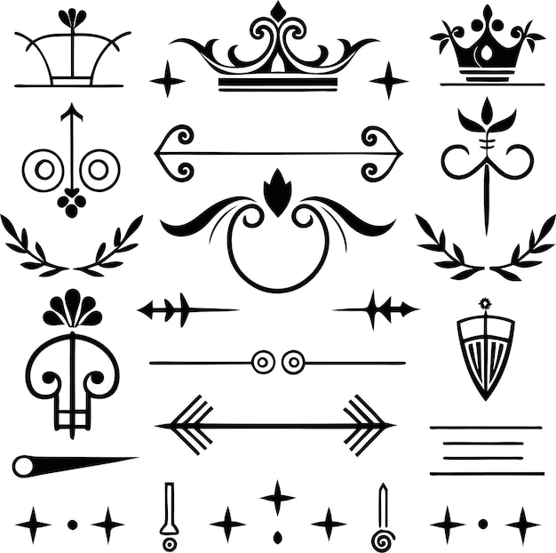 Elementi di design calligrafico in stile romano Divisori ornamentati e set di copricapi