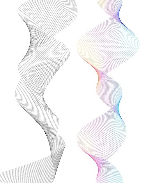 Elementi di design Onda di molte linee grigie Strisce ondulate astratte su sfondo bianco isolato Line art creative Illustrazione vettoriale EPS 10 Onde lucide colorate con linee create utilizzando lo strumento Blend