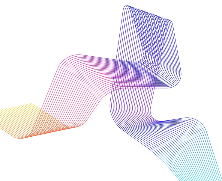 Vettore elementi di design onda di molte linee scintillanti strisce ondulate bagliore astratte su sfondo bianco isolato linea artistica creativa illustrazione vettoriale eps 10 onde colorate con linee create utilizzando blend