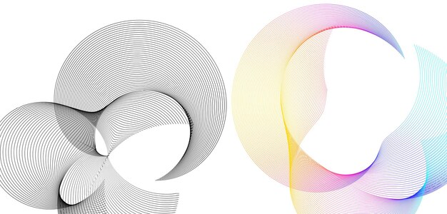 Elementi di design Onda di molte linee scintillanti Strisce ondulate bagliore astratte su sfondo bianco isolato Linea artistica creativa Illustrazione vettoriale EPS 10 Onde colorate con linee create utilizzando Blend