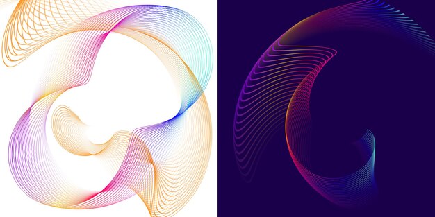 Elementi di design Onda di molte linee scintillanti Strisce ondulate bagliore astratte su sfondo bianco isolato Linea artistica creativa Illustrazione vettoriale EPS 10 Onde colorate con linee create utilizzando Blend