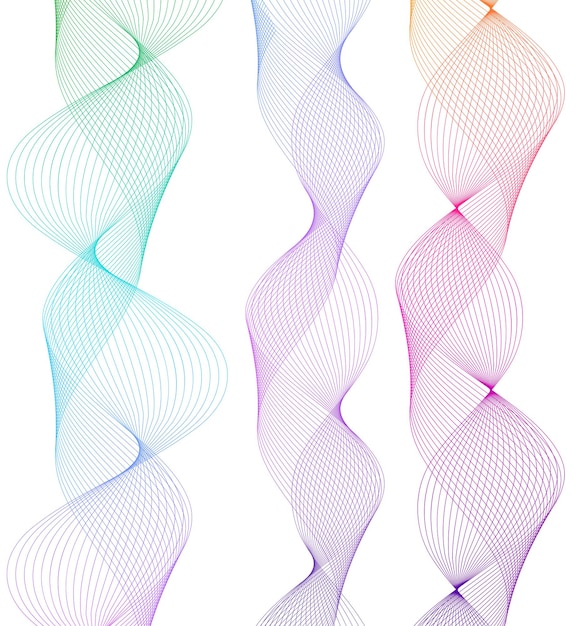 Elementi di design Onda di molte linee Strisce ondulate verticali astratte su sfondo bianco isolato Line art creativa Illustrazione vettoriale EPS 10 Onde colorate con linee create utilizzando lo strumento di fusione