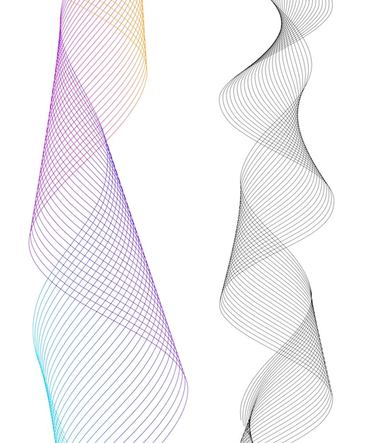 Elementi di design Onda di molte linee Strisce ondulate verticali astratte su sfondo bianco isolato Line art creativa Illustrazione vettoriale EPS 10 Onde colorate con linee create utilizzando lo strumento di fusione